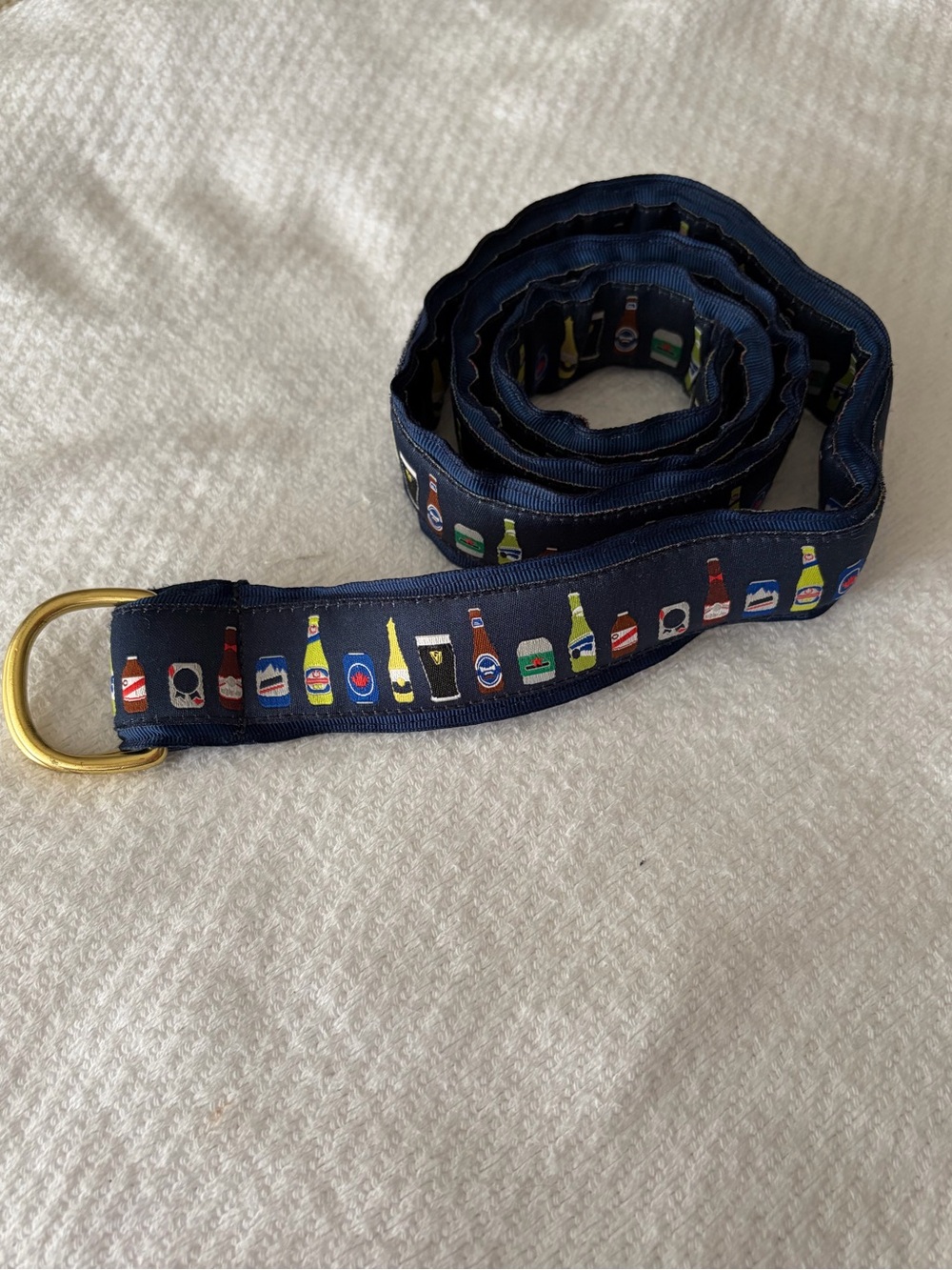 KNOT CLOTHING-Ribbon Belt BYOB Beer Navy D-Ring Preppy USA S Men